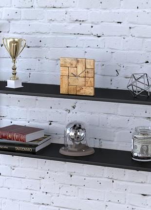 Настінна полиця loft design pl-2-18 чорна, 112 см, метал/дсп, стиль лофт