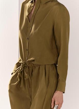 Шовкова  оливкова сорочка zara 100% шовк