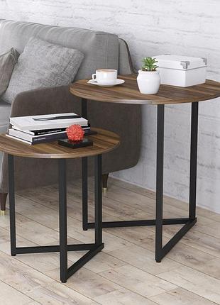 Журнальний столик loft design дельта дуо орех модена, комплект з 2 шт., лдсп/метал, ø48/35 см