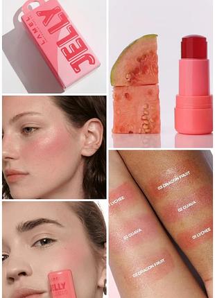 🍐🍈 желейні рум'яна на водній основі ламель lamel water jelly blush 02 guava для щік та губ желе