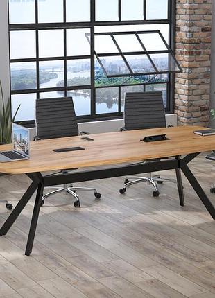 Стіл для переговорів академія loft design дуб крафт золотий з розетками