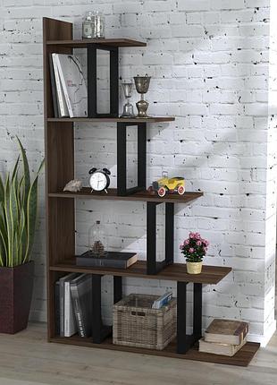 Стелаж-перегородка loft design l-160 орех модена, відкритий, чорний каркас, лдсп/метал, для дому та офісу