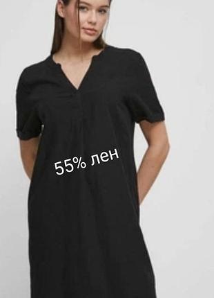 Лляне плаття льон чорне плаття (пог 48)