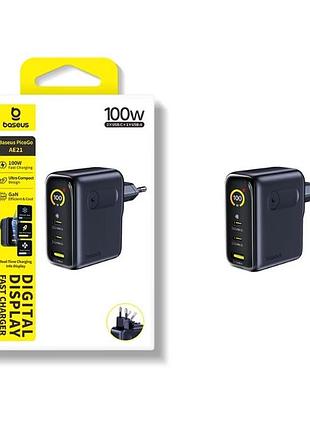 Зарядное устройство gan baseus picogo ae21 digital display fast charger 100w (2c+a, e0121b00, черный)