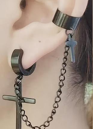 Сережки хрестики, колечком stainless steel (медична сталь) на ланцюжку кафа. діаметр 1,4 см. довжина 3,9 см.