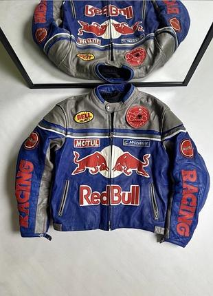 Мотокуртка чоловіча red bull вінтажна шкіряна синьо-сіра розмір m