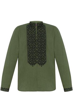 Нова чоловіча вишиванка svarga кольору хакі (олива), розмір 39 (s/m)