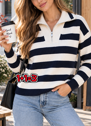 🎁1+1=3 стильный женский свитер на молнии в полоску primark, размер 44 - 46