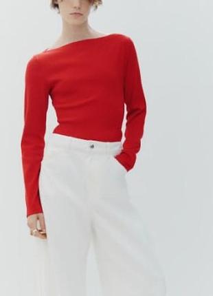 Жіночий светр h&m червоний бавовняний в рубчик розмір l