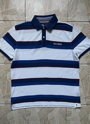 Поло tommy hilfiger performance pique polo shirt blue white striped logo men’s l rare