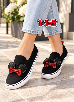 🎁1+1=3 стильные черные женские слипоны туфли с микки маусом disney, размер 41