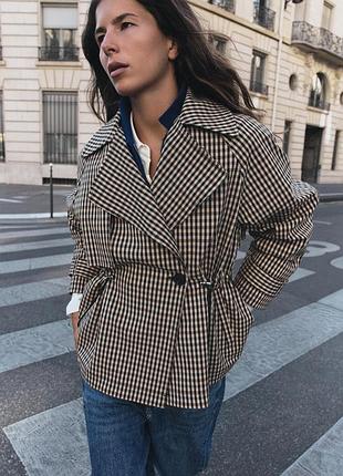 Двобортний тренч жіночий в клітинку zara new
