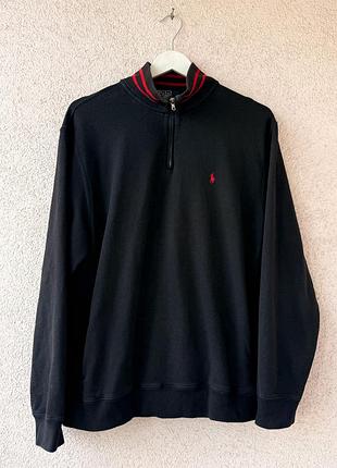 Чёрная мужская кофта с воротником-стойкой на молнии (1/4 zip) polo ralph lauren
