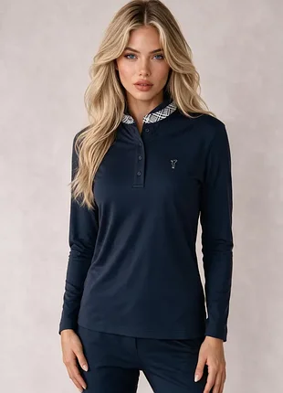 Поло-лонгслив тёмно-синий 💎 dry comfort полиамид ⛳ golfino 🎯 воротник с узором тройер m-xl