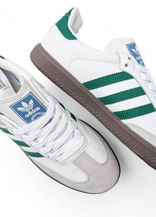 Мужские кроссовки adidas samba белые с зеленым