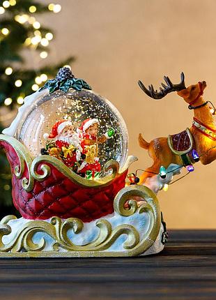 Новогодний фонарь с подсветкой и музыкой «упряжка санты», 19 см elisey