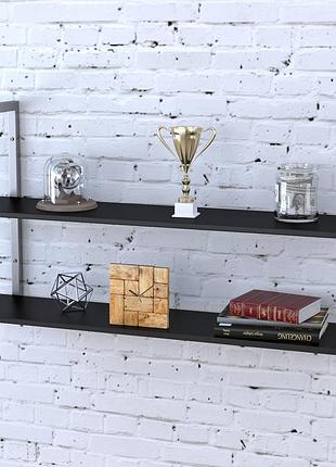 Полиця настінна loft design pl-2-18 112 см чорна зі сріблястими кронштейнами, полиця для книг та декору, дсп, метал