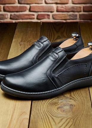 Туфлі чоловічі чорні шкіряні (натуральна шкіра) класичні без шнурків для чоловіків на весну осінь, розміри 40-45