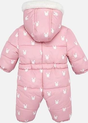 Зимовий комбінезон для дівчаток рожевий із принтом зайчики, розмір 86