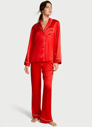 Пижама сатиновая victoria’s secret glazed satin heart, оригинал, xs и s, красная