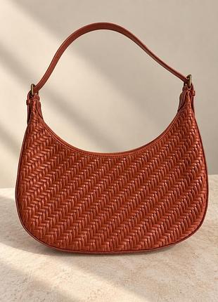 Сумка жіноча шкіряна плетена bottega veneta style, коньячна