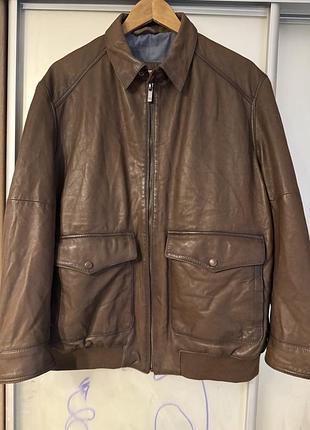 Чоловіча шкіряна куртка massimo dutti, коричнева, розмір xxl