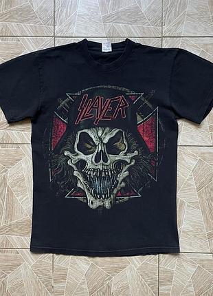 Футболка rare vintage slayer band skull graphic double sided pentagram tee m black 2000s
