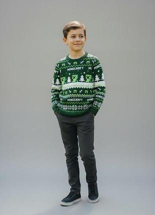 Зеленый свитер джемпер minecraft george на мальчика 8-9 лет