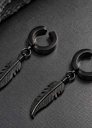 Сережки-обманки, колечком stainless steel (медична сталь) діаметр 1,3 см. довжина 4,3 см.