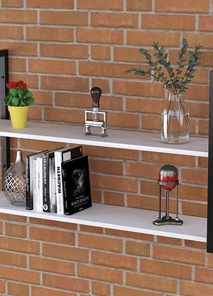 Настінна полиця loft design pl-2-18 бела 112 см, полиця для книг, металева, з дсп