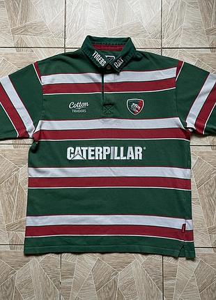 Vintage cat caterpillar leicester tigers rugby jersey cotton traders green l y2k