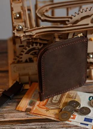 Кожаный мини-кошелек lw-07 | компактный кошелек на молнии из натуральной кожи пудровий