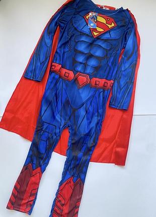 Новый детский карнавальный костюм супермена с плащом dc comics, новогодний костюм супергероя на мальчика, размеры 122-128 (6-8 лет) 134-140 (8-10 лет)