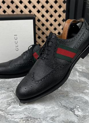 Gucci strand web wingtip derby grain leather мужские туфли кожа оригинал 45 eur