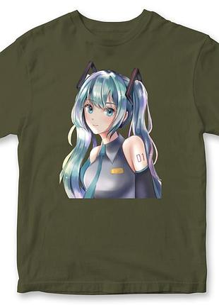 Футболка унісекс "hatsune miku" міку хацуне 3 хакі, 3xl