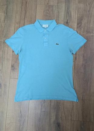 Чоловіче поло lacoste slim fit блакитне, розмір l, 100% бавовна