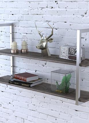 Настінна полка loft design pl-2-18 дуб палена 112 см, сріблясті кронштейни