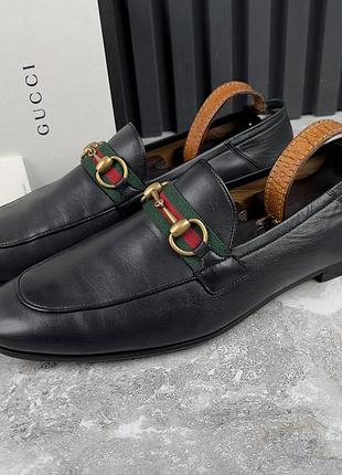 Gucci brixton web horsebit jordaan loafers чоловічі туфлі лофери шкіра оригінал 44 eur