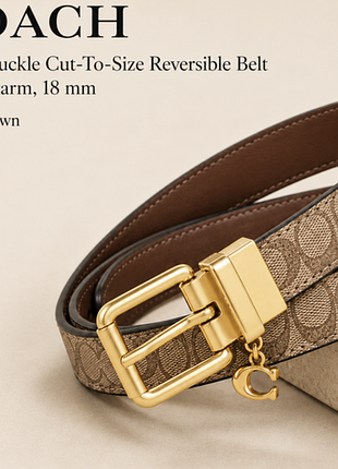 Ремень женский двусторонний 2в1 от coach buckle cut-to-size in signature canvas, с шармом, 18 мм