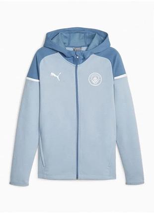 Мужской худи puma manchester city fc серо-голубой приталенный крой slim fit р. m