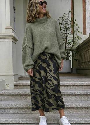 Спідниця атласна міді zara. стильна жіноча атласна спідниця міді. юбка женская миди