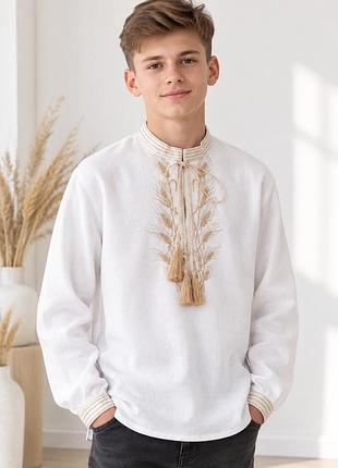 Вишиванка для хлопчика з колосками біла