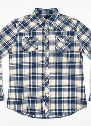 Чоловіча сорочка easy premium clothing в клітинку, розмір l, синя з білим