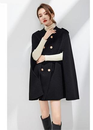 Чёрное пальто - кейп лёгкое пальто - накидка