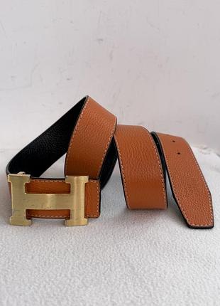 Ремінь hermes-шкіряний,двостороній,помаранчевий,з фірмовою золотистою пряжкою,110х3,5см