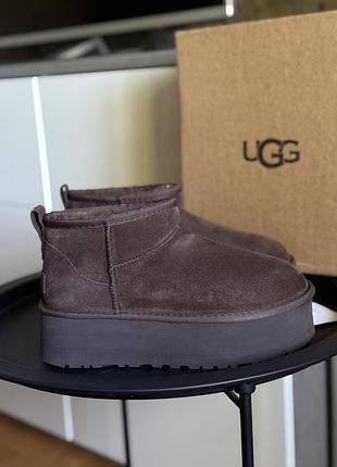 Уггі жіночі ugg classic mini platform коричневі шоколадні на платформі 5 см