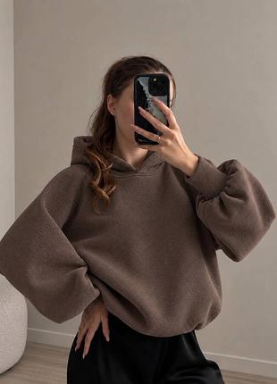 Худи oversize на флисе черный, розовый, айвори, шоколад, голубой, мокко