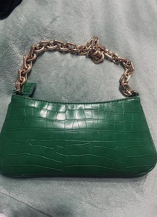 Сумка для жінок zara зелена шкіряна багет