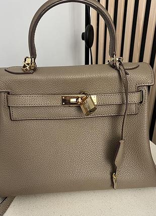 Сумка жіноча hermes у стилі kelly, сіра, шкіряна