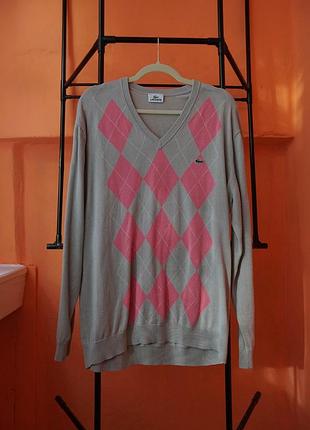Lacoste 6 | бежевий светр з рожевим argyle
lacoste argyle v-neck sweater beige pink 6